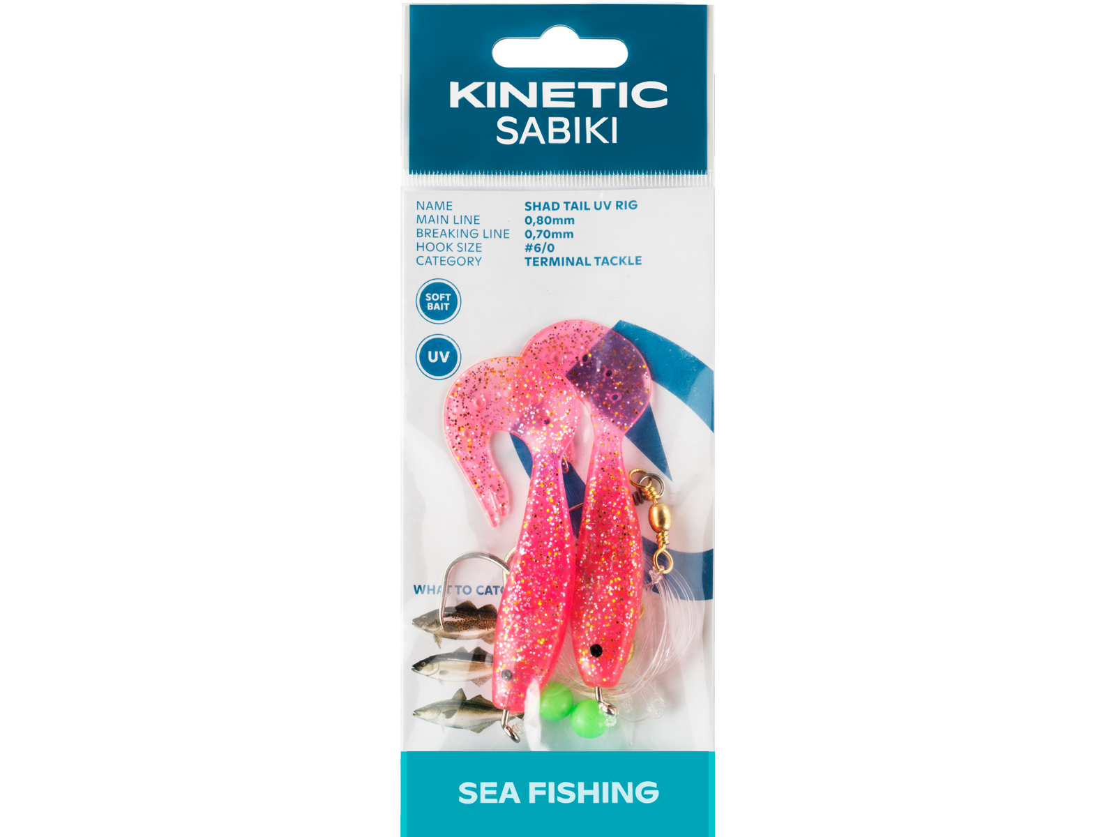 Kinetic Sabiki Shad Tail Forfang til Torsk - Pink Glitter