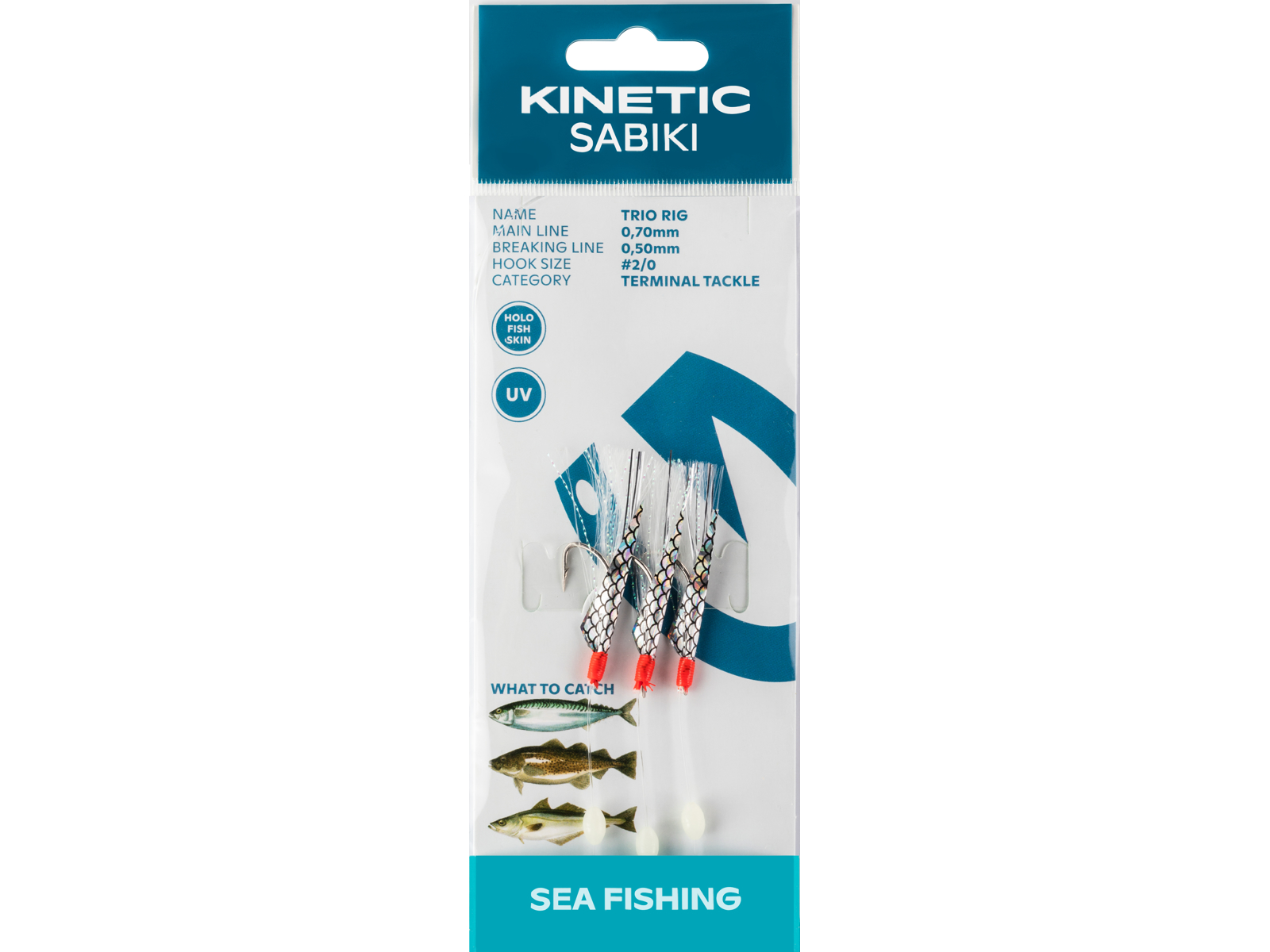 Kinetic Sabiki Trio Forfang til Torsk og Makrel 2/0 White Flash