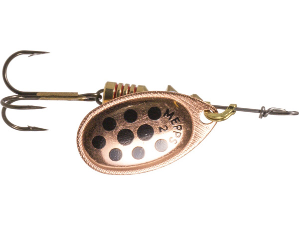 Mepps Aglia Decoree Spinner med Kobber og Sorte Prikker