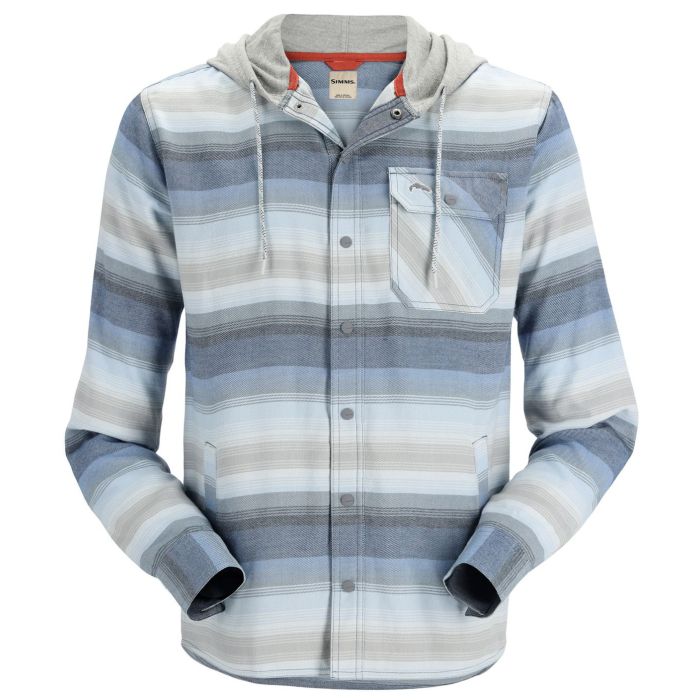 Simms Santee Flannel Hoody Navy Storm Steel Blue Stripe