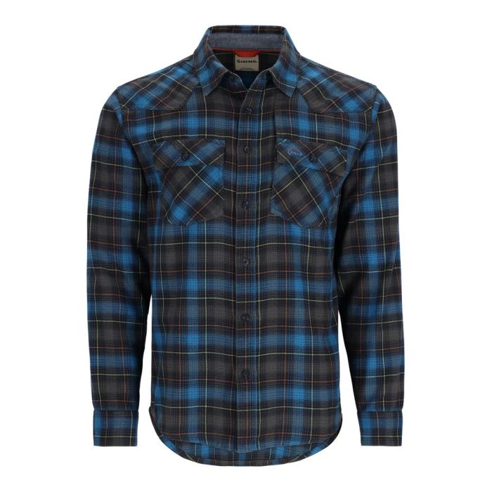 Simms Santee Flannel Skjorte Black Bright Blue Window Pane Ombre