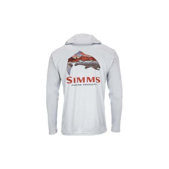 Simms Tech Hoody   Artist Series Trout Logo Flame Sterling