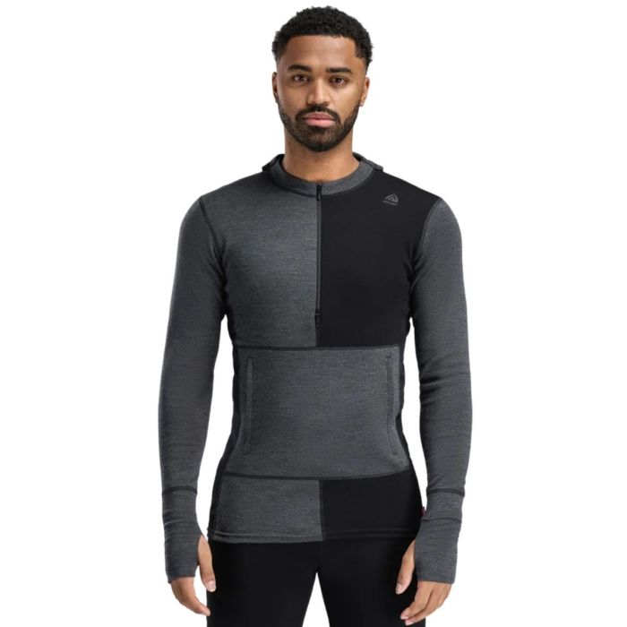 Aclima Warmwool Hoodsweater W Zip Jet Black Marengo