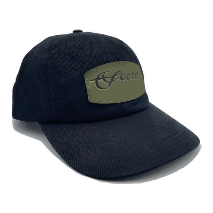 Scott 5 Panel Black Hat With Green Scott Patch On Front